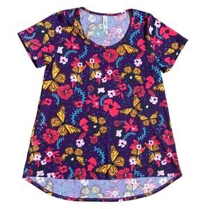 LuLaRoe Classic T M Medium purple pink floral garden girl butterfly shirt top